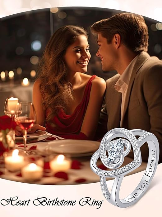 Valentine's Day Gifts for Women Birthstone Rings for Women Heart Statemet Engagement Eternity Wedding Promise Rings Jewelry Anniversary Christmas Valentine Mothers Day Birthday Gifts for Wife Her Girlfriend