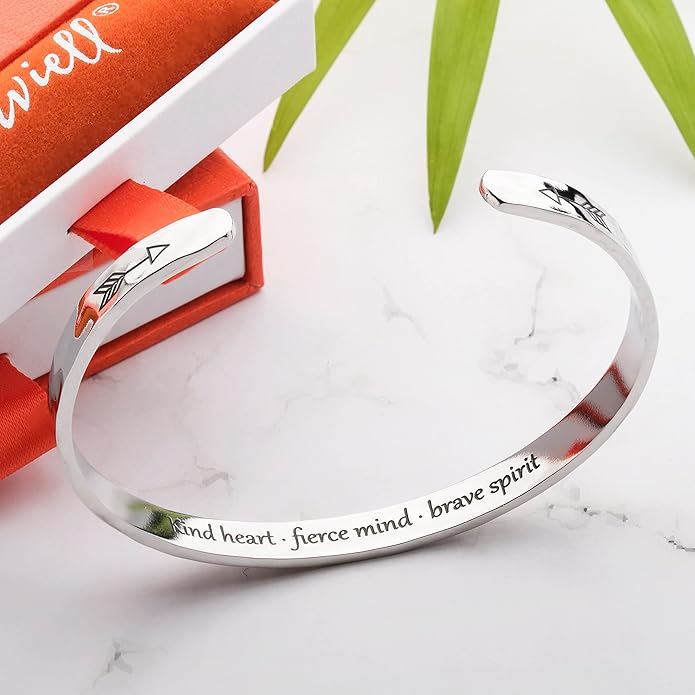 Carviell Engraved Cuff Bracelets for Women – Inspirational, Friendship, Love, Mom, Daughter, Sister, Christian, Graduation, Memorial & Wedding Gifts – 80+ Phrases – Stainless Steel, Gift-Ready