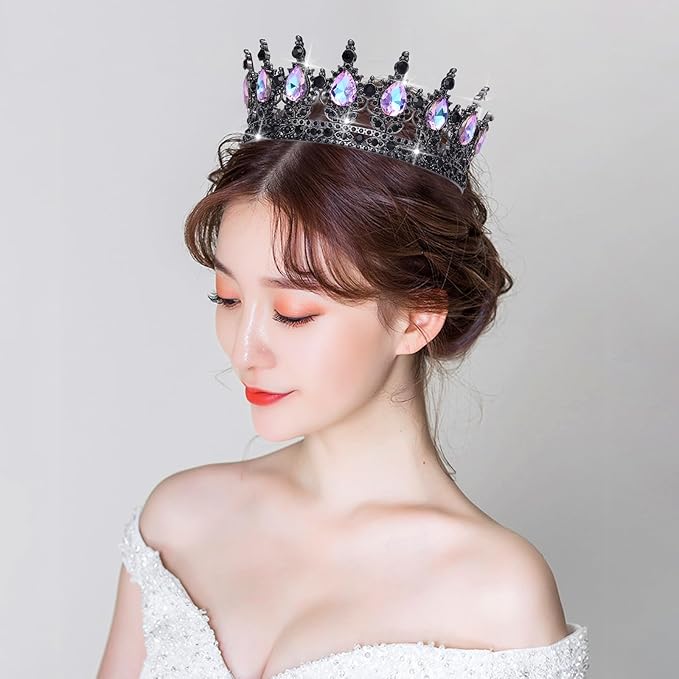 Queen Crown Rhinestone Wedding Crowns and Tiaras for Women Costume Party Hair Accessories Princess Birthday Crown Crystal Bridal Crown (Black Moonlight Purple)