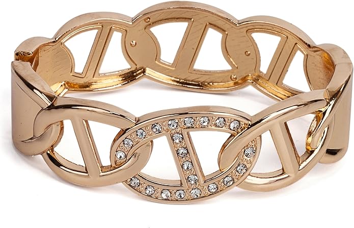 SPUNKYsoul Chain Link Buckle With Rhinestones Cuff Bracelet in Gold, Silver Rose Gold and Gun Metal for Women