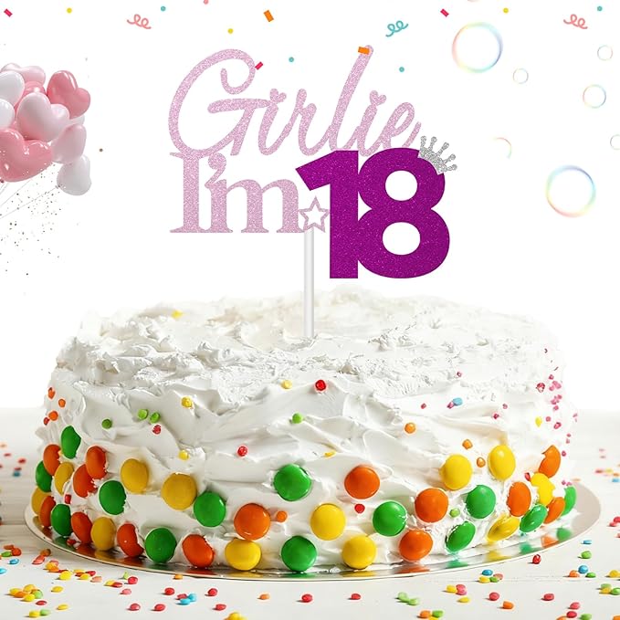 Girlie I'm 18 Cake Topper, 18th Birthday Decorations for Girl, Glitter Funny 18th Birthday Cake Topper, Girlie 18 Year Old Birthday Party Decoration Supplies