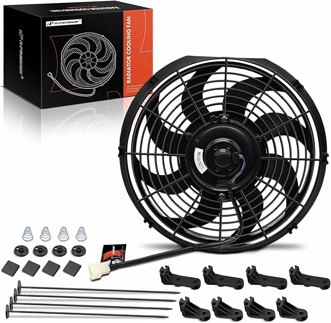 A-Premium 12'' 12 inch Slim Fan Pull Universal Electric Radiator Cooling Fan Assembly, 12V 80W with Mount Kit