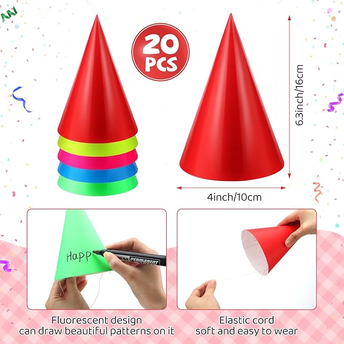 JaGely 100 Pieces Colorful Birthday Party Hats Metallic Foil Cone Hat for Christmas New Year Party Supplies, 5 Colors