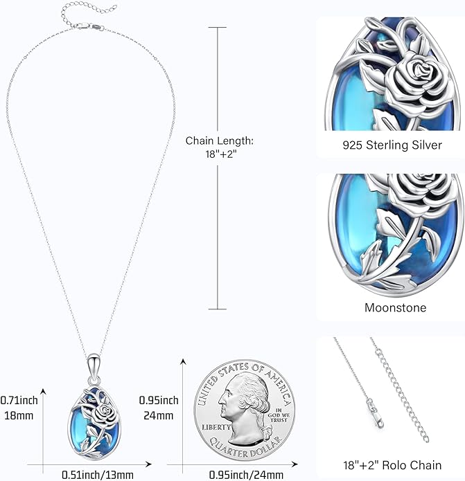 JUSTKIDSTOY Moonstone Necklace 925 Sterling Silver Teardrop Pendant Necklace Jewelry Gifts for Women Girls