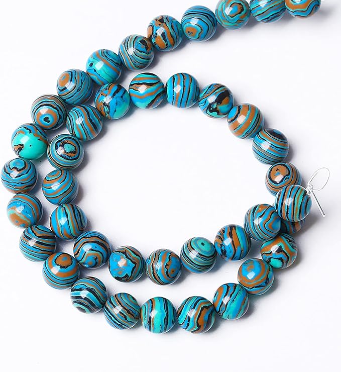 48PCS 8mm Natural Blue Malachite Stone Beads Round Loose Gemstone Beads for Jewelry Making DIY Bracelet Necklace 15 Inch,Energy Stone Healing Power