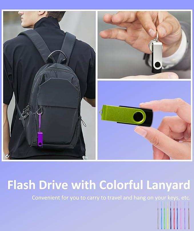 1GB USB Flash Drive 10 Pack, Nicepicten USB 2.0 Thumb Drives Zip Drive USB 1GB Memory Stick Swivel Pendrive Jump Drives Multipack with 10PCS Lanyard for Events Office (Colorful 10Pack 1 GB)