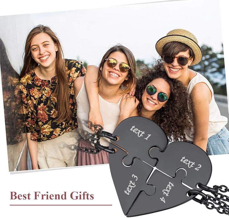 FindChic Personalized Matching BFF Necklace for 2/3/4/5/6 Puzzle Name Heart Pendant Stainless Steel Couple Necklace Set Customized Necklaces for Teen Girls