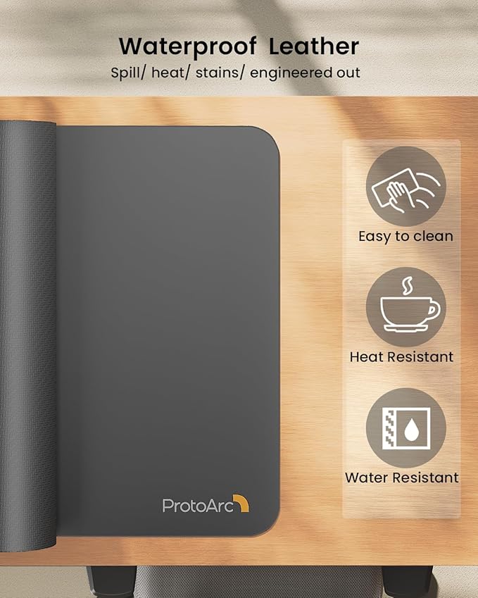 ProtoArc Leather Desk Mat, Large Mouse Pad- 31.5×15.8 inch, Non-Slip PU Leather Desk Pad Protector, Premium Desktop Mat for Computer, Keyboard and Mouse, Gray