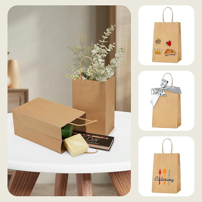 MESHA Gift Paper Bags 20000 PACK 5.25x3.75x8'' Brown Small Shopping Kraft Bags Bulk with Handles Reusable for Business,Grocery,Birthday,Wedding,Kids Party,Favors