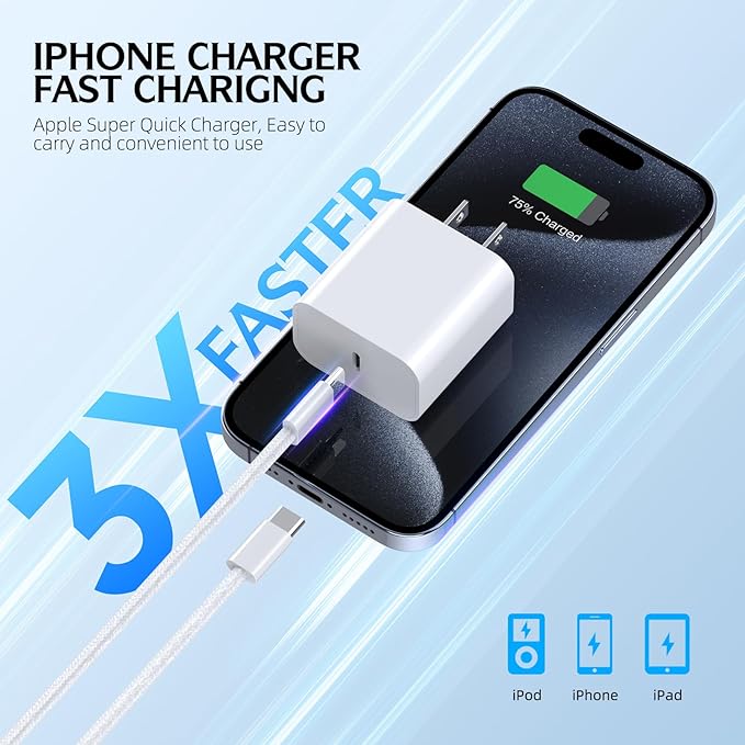 Fast Charging iPhone 16 Pro Charger,2-Pack 10 FT Long USB C Charger Woven Cable with 20W USBC Fast Charger for iPhone 16e/16 Pro/16 Pro max/16 Plus/16/iPhone 15/15 Pro/15 Pro Max/15 Plus,iPad Pro