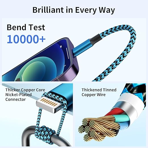Travel Essentials Dual Type-C 4 in 1 Charging Cable 2 Pack 5FT Multi Charging Cables for All Devices,Universal USB Cable Adapter 2 USB-C/IP/Micro Port for Cell Phones Tablets Samsung Galaxy PS & More
