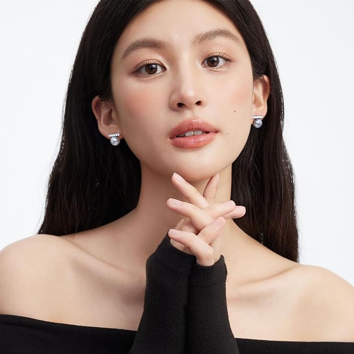 Pearl Stud Earrings for Women Stainless Steel Unique Statement Small Pearl Enamel Button Statement Vintage Earring Jewelry