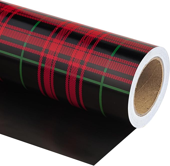 WRAPAHOLIC 30 Inch Jumbo Reversible Plaid Wrapping Paper - 30 Inch x 100 Feet Jumbo Roll Red and Black Plaid Christmas Wrapping Paper for Christmas, Birthday, Baby Shower, Holiday