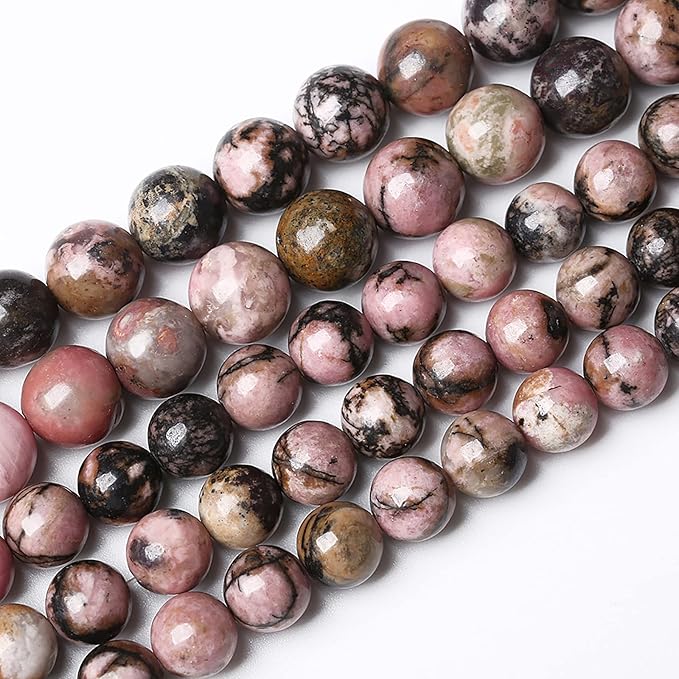 10mm 38pcs Natural Black Lace Rhodonite Beads Healing Power Stones Round Loose Gemstone Beads for Jewelry Making DIY Bracelet Necklace 15"