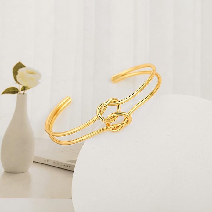 PERNNLA PEARL Dainty Gold Bar Bracelet for Women Simple Delicate Thin Cuff Bangle Hook Bracelet 18K Gold Plated Handmade Minimalist Jewelry