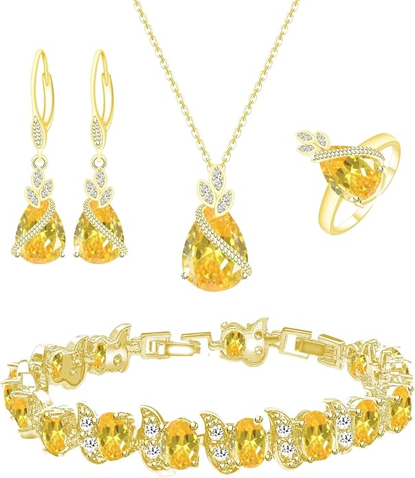 LMXXVJ Jewelry Set for Women,Teardrop Cubic Zirconia Necklace Earrings Adjustable Ring Bracelet Jewelry Set Formal Jewelry Gift