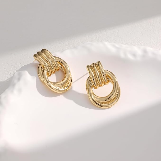 Chunky Knot Earrings for Women, Link Circle Statement Drop Dangle Studs, Women Trendy Jewelry