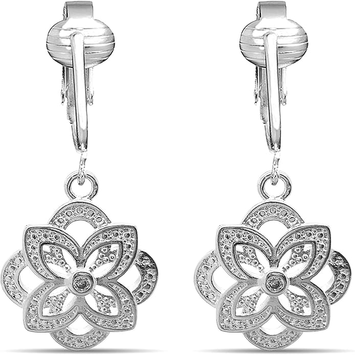 Silver Clip On Earrings For Women, They Look Pierced, Don't Pinch & Won't Fall Off, Hypoallergenic & Lightweight