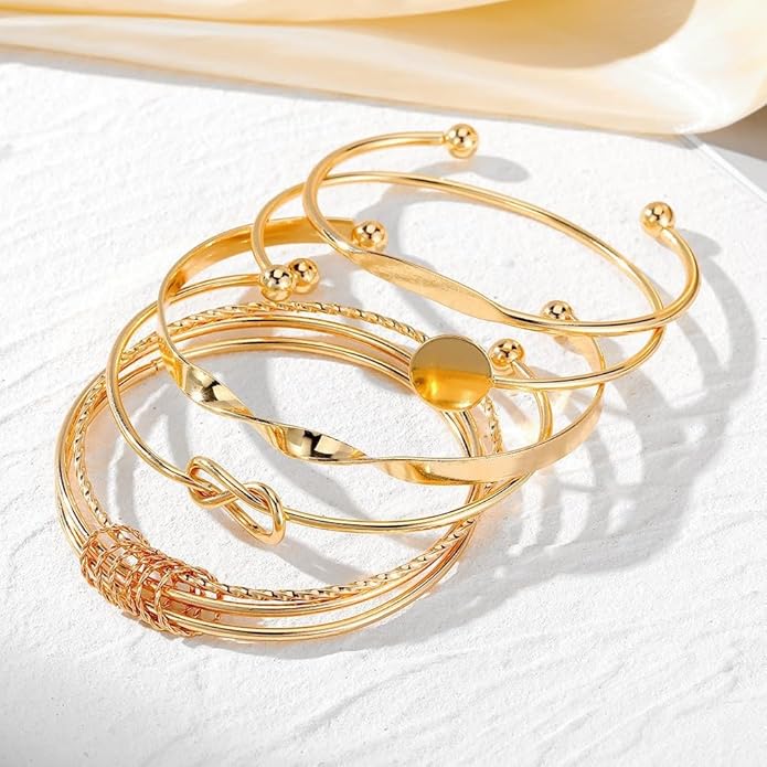 Gold Bangle Bracelets For Women Stackable Cuff Bracelet Set, Trendy Dainty Non Tarnish Gold Bangle Ideal Jewelry Gift for Women