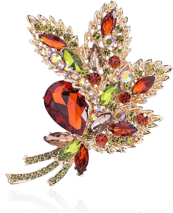 YOQUCOL Big Large Brooch Pin Austrian Crystal Leaf Shape Bouquet Rhinestone Scarf Decoration Wreath Cloth Brooches Pins For Women Girls