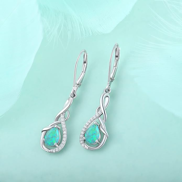 Starchenie Infinity Dangle Drop Earrings Sterling Silver Leverback Earrings Gemstones Twisted Jewelry