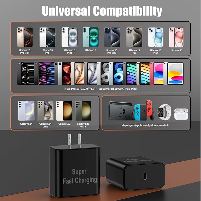 iPhone 16 Pro Max Charger Fast Charging, 45W Super Fast USB C Chargers for iPhone 16 15 6FT+6FT+10FT Type C Chargers Cord with Fast Charger Block for iPhone 16/15 Series/iPad/ GalaxyS24 Black