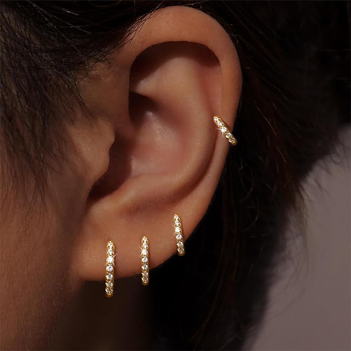 Small Gold Huggie Hoop Earrings Set for Women Men Hypoallergenic 14K Plated Stack Cartilage Earrings, Multiple Piercing Lightweight Mini Thin Cute Dainty Trendy Jewelry Set Christmas Gifts for Women
