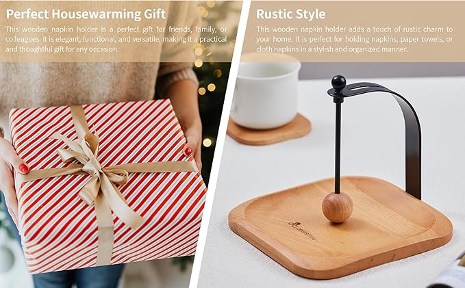 North American Beech Napkin Holder for Table - Nordic Style Wooden Cocktail Napkin Holder Fits 5-7" Napkins - Windproof Dispenser for Kitchen, Coffee Bar, Cocktail Bar (Gift Idea)