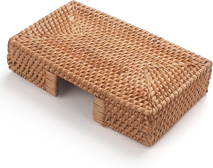 Rattan Napkin Holder Rectangle Woven Flat Napkin Basket Tray For Tables 9.5" x 5.5" x 2" (Rectangle)