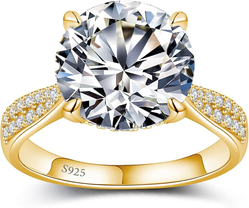 Moissanite Engagement Rings for Women,Promise Rings 925 Sterling Silver with 18K Yellow/White Gold Plated,D Color VVS1 Wedding Band Moissanite Ring 0.5/1/1.5/2/3/4CT
