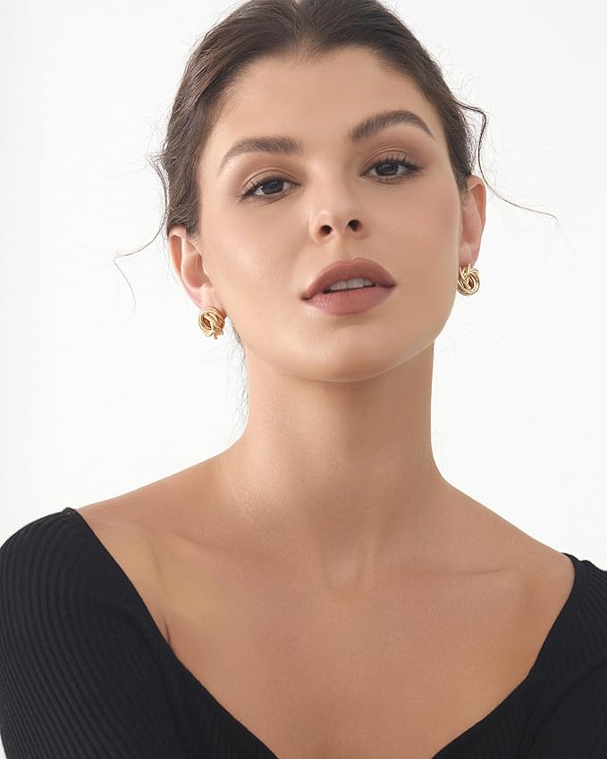 Chunky Knot Link Circle Earrings for Women Geometric Drop Dangle Earrings Studs Trendy