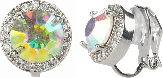 Aloha Earrings Round Halo Crystal Clip On Stud Earrings