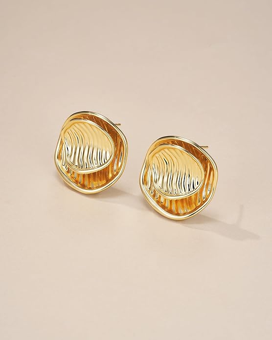 SNGIA18K Gold Plated Dangle Textured Ribbed Irregular Large Leaf Statement Earrings for Women by SNGIA, Handmade Dramatic Geometric Trendy Summer Drop Leaf Flower Jewelry Gifts, Bold Beachy Vintage Plant Fashion Drop Accessories, Vintage Nickle Free Fl...