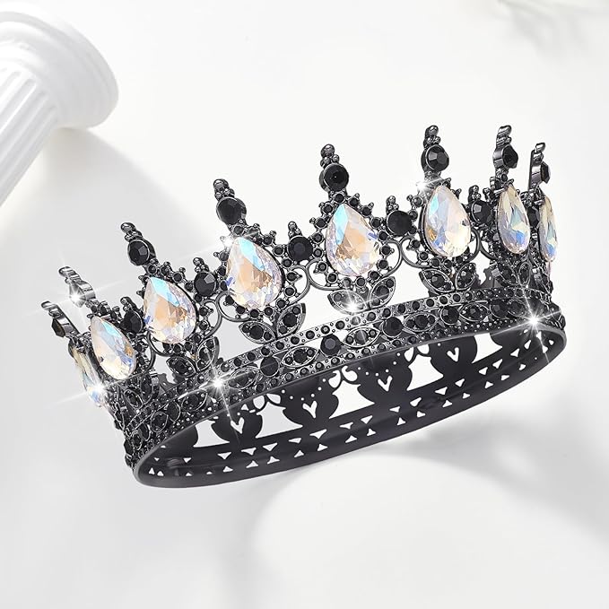 Queen Crown Rhinestone Wedding Crowns and Tiaras for Women Costume Party Hair Accessories Princess Birthday Crown Crystal Bridal Crown (Black & Moonlight Crown)