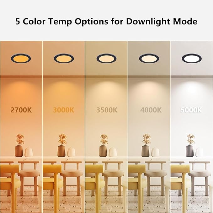 CycevSun Black Recessed Lights 6 Inch with Night Light 16 Pack, Dimmable & 5 Color Selectable, Canless Ultra Thin Wafer Downlight Indoor Outdoor Exterior Soffit, 12W, ETL Listed