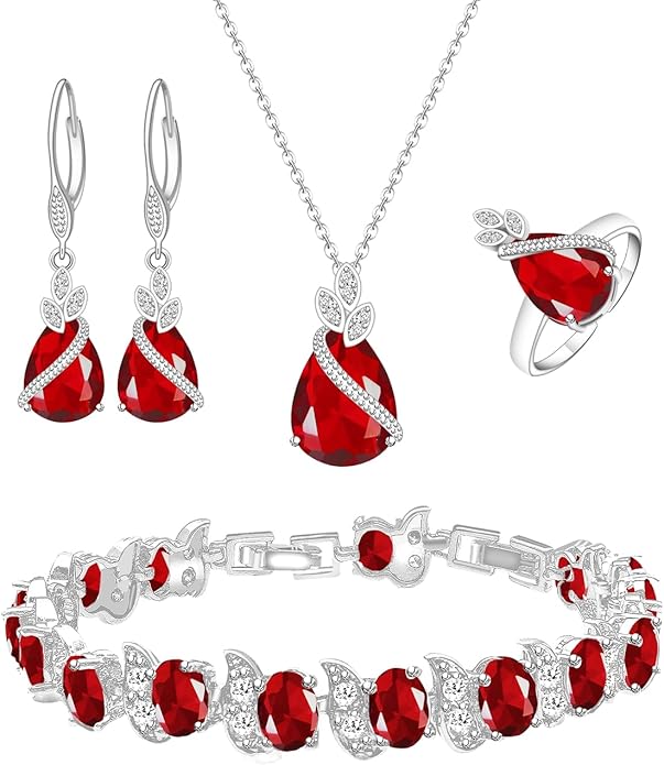 LMXXVJ Jewelry Set for Women,Teardrop Cubic Zirconia Necklace Earrings Adjustable Ring Bracelet Jewelry Set Formal Jewelry Gift