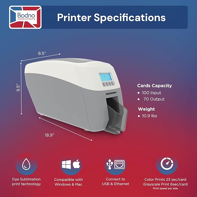 Bodno Magicard 600 Dual Sided ID Card Printer & Complete Supplies Package ID Software - Silver Edition