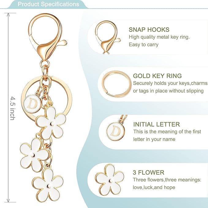 OUMILAN Initial Keychain Cute Flower Charms Keyring for Handbag Backpack–Personalized A-Z Letter Jewelry Gift for Women Girls