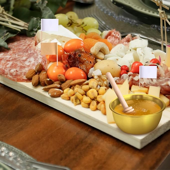 Gold Charcuterie Boards Accessories(26 PCS), Gift Box Packaging, With Ceramic Dip Bowls, Wooden Handle Cheese Spreader Butter Knive Set, Mini Tongs, Spoons, Forks,Honey Dipper, Cocktail Picks