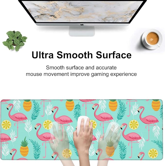 Pink Flamingo Desk Mat,Large Summer Flamingos Pineapples Tropical Leaves Gaming Keyboard Mouse Pad,Non-Slip Rubber Base Desk Pad Thick Stitched Edges Waterproof Mousepad Mouse Mat 31.5"x11.8"