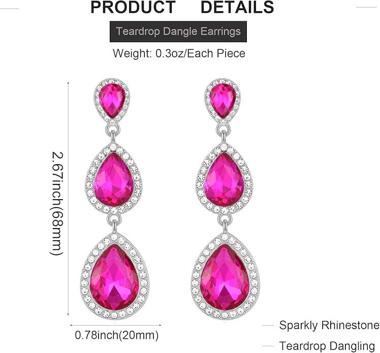 Vintage Rhinestone Teardrop Dangle Earrings Long Dangling Drop Earrings Crystal Chandelier Earrings for Women Wedding Bridal Prom