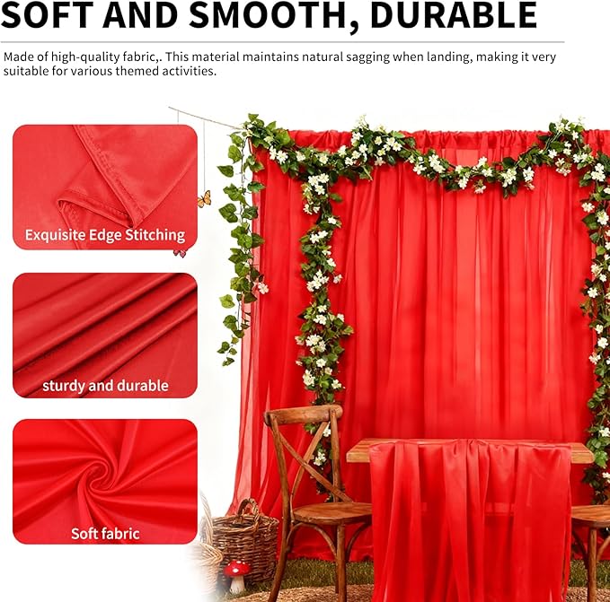 5x10FT Photo Stage Backdrop 2 Panels Curtains Drapes for Photography and Party(Red)