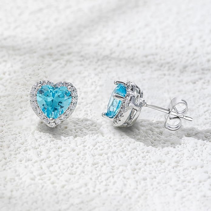 YOMELA Cubic Zirconia Earrings Studs, Halo CZ Birthstone Simulated Diamond Stud Earrings for Women
