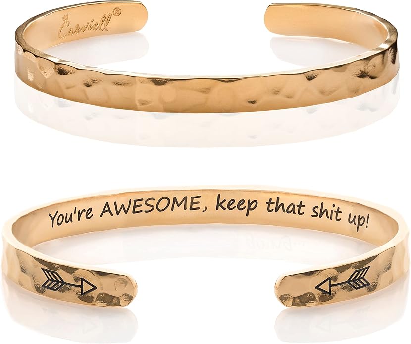 Carviell Engraved Cuff Bracelets for Women – Inspirational, Friendship, Love, Mom, Daughter, Sister, Christian, Graduation, Memorial & Wedding Gifts – 80+ Phrases – Stainless Steel, Gift-Ready