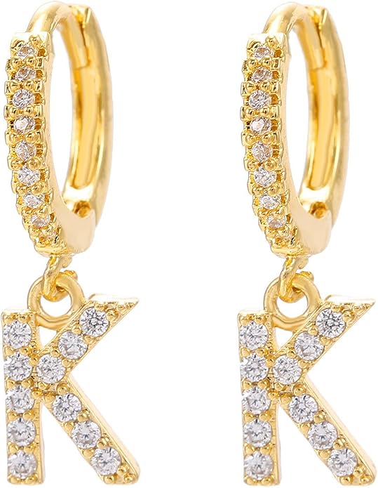 14K Gold Dangle Drop Initial Earrings for Women Dainty CZ Huggie Hoop Name Letter Earrings S925 Sterling Silver Post with Cubic Zirconia Hypoallergenic Gifts Jewelry