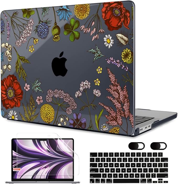 MEEgoodo Case for MacBook Air M4/M3/M2 13.6 inch 2025 2024 2022, Fit Model A3240 A3113 A2681, Compatible with MacBook Air 13 inch, Laptop Hard Shell Case with Keyboard Cover, Clover