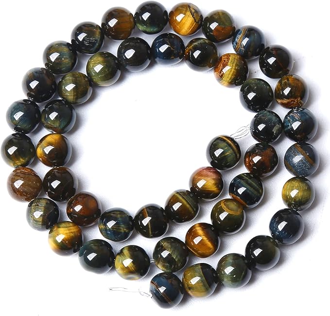 Yellow Blue Tiger Eye Beads Natural Stone Round Loose Beads Energy Gemstone Healing Power for Jewelry Making 12mm 32pcs 15"