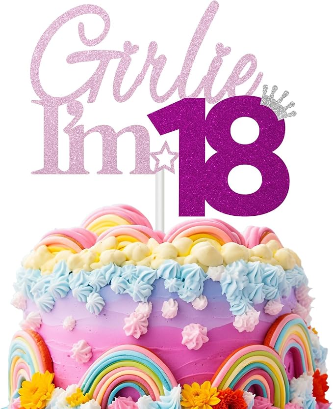 Girlie I'm 18 Cake Topper, 18th Birthday Decorations for Girl, Glitter Funny 18th Birthday Cake Topper, Girlie 18 Year Old Birthday Party Decoration Supplies