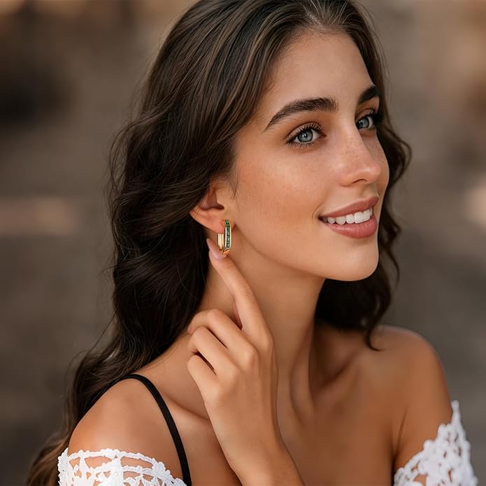Trendy CZ Gold/Silver Hoop Earrings for Women Square Hypoallergenic chunky gold Hoop Earrings Geometric Minimalist Rectangle Hoops
