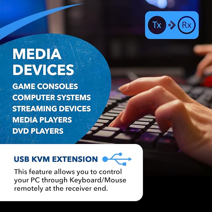 OREI 4K KVM HDMI Extender Over LAN HDBaseT PoC Single CAT5e/CAT6A/CAT7 Cable 4K 60Hz - Upto 400 feet 4:4:4 - Remote, Keyboard, Mouse, USB Control